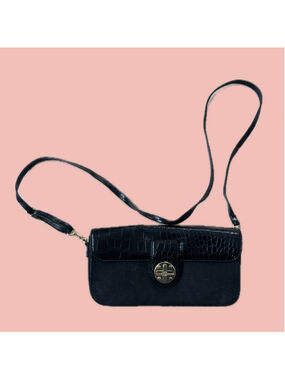 Vintage DKNY Black Shoulder Bag Croc Embossed Y2K Mini